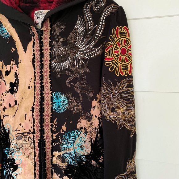 Ruthless Art Embroidered Rhinestone Embellished Black Hoodie Medium - Picture 6 of 17